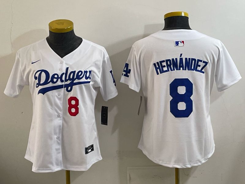 Women 2026 Nike Los Angeles Dodgers #8 Hernandez White Game MLB Jersey 012->women mlb jersey->Women Jersey